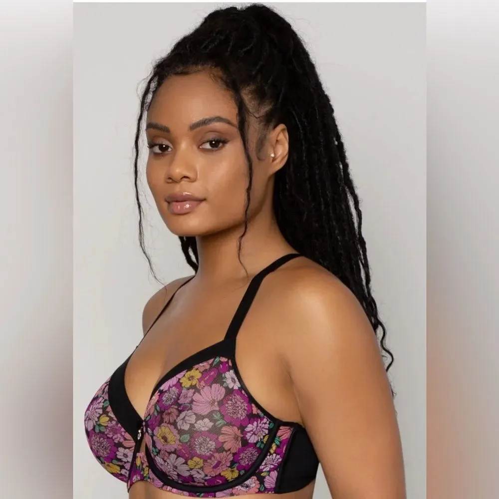 NWT Curvy couture floral mesh bra size 38C. Style 1311.